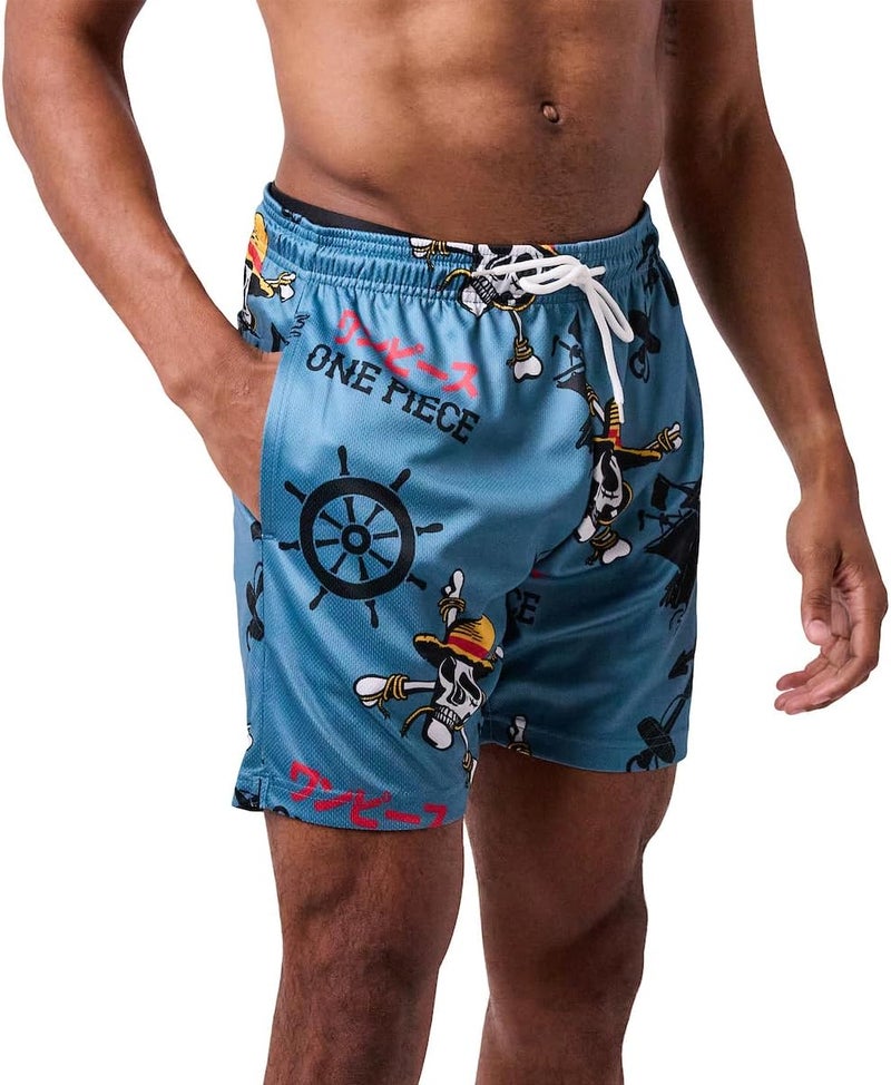 Bio World One Piece Live Action Straw Hat Pirate Icons All-Over Print Men's Dark Blue Active Mesh Shorts - Image 2